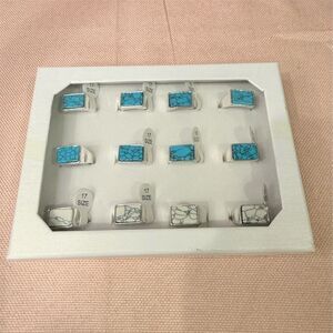 12 Dawn & Sal Silver Rings Set Blue White Turquoise Inlay Sizes 7 & 8